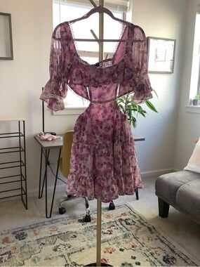 Romantic Pink Floral Ruffle Mini Dress
